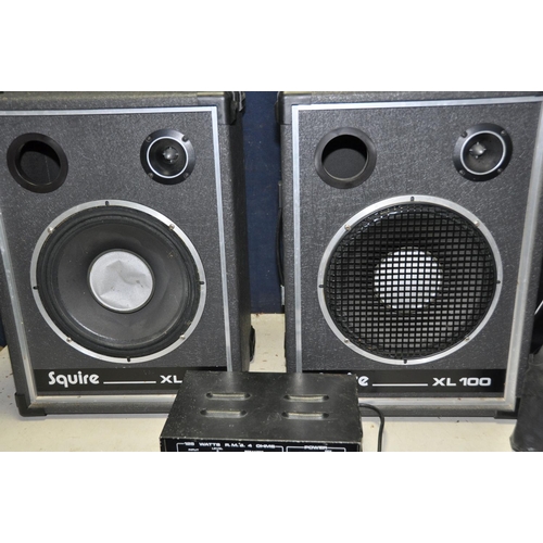 A VINTAGE PA SYSTEM comprising of a pair of Squire XL100 speakers with