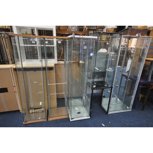 1318 - A SELECTION OF SHOP DISPLAY CABINETS, to include a grey two door cabinet with a mirror back, width 6... 