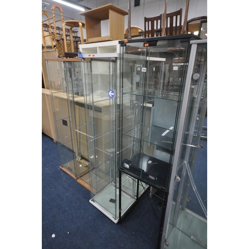 1318 - A SELECTION OF SHOP DISPLAY CABINETS, to include a grey two door cabinet with a mirror back, width 6... 