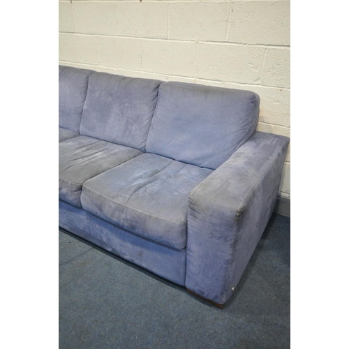 1335 - A NATUZZI BLUE FABRIC CORNER SOFA, length 305cm x 242cm (condition:-fabric dirty and in need of clea... 