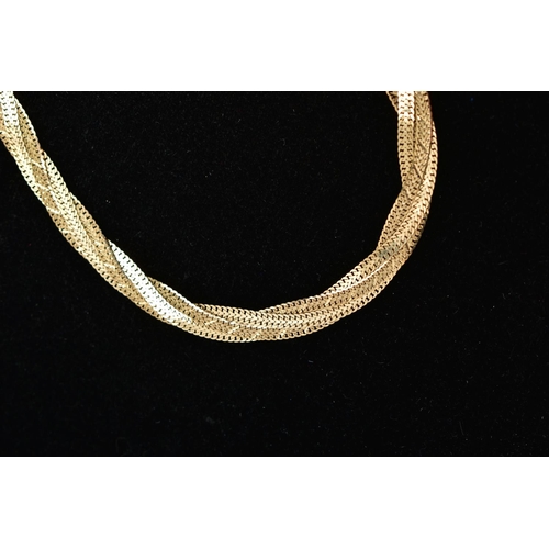 1 - A 9CT GOLD ARTICULATED CHAIN, plaited flat chain, fitted with a lobster clasp, hallmarked 9ct Birmin... 