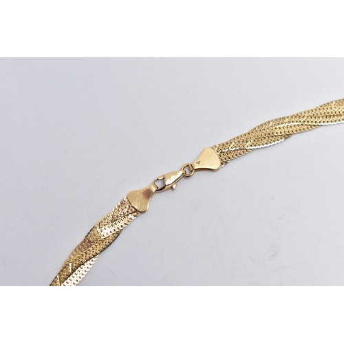 1 - A 9CT GOLD ARTICULATED CHAIN, plaited flat chain, fitted with a lobster clasp, hallmarked 9ct Birmin... 