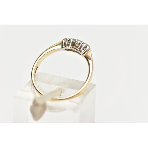 101 - A THREE STONE DIAMOND RING, three round brilliant cut diamonds prong set in yellow gold, approximate... 