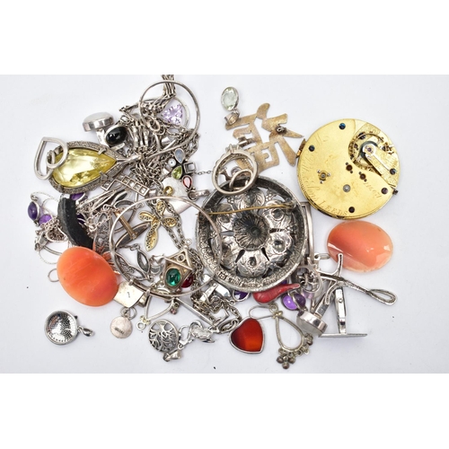 125 - A BAG OF ASSORTED JEWELLERY, to include a silver gate bracelet fitted with a spring clasp, a pair of... 