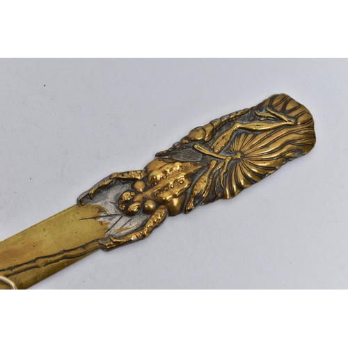 127 - A LETTER OPENER AND A POCKET WATCH, brass letter opener with a floral pattern, together with an open... 