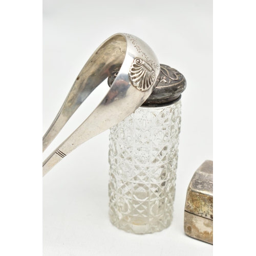 137 - ASSORTED SILVER AND WHITE METAL ITEMS, to include a silver lidded glass jar, hallmarked 'C T Burrows... 