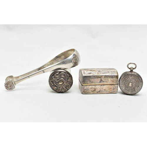 137 - ASSORTED SILVER AND WHITE METAL ITEMS, to include a silver lidded glass jar, hallmarked 'C T Burrows... 