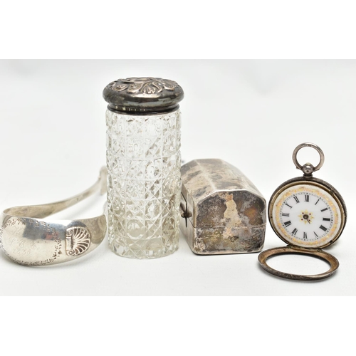 137 - ASSORTED SILVER AND WHITE METAL ITEMS, to include a silver lidded glass jar, hallmarked 'C T Burrows... 