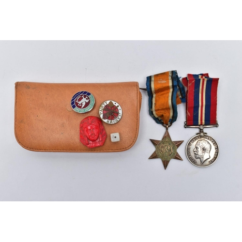 138 - A PURSE WITH MEDALS AND ITEMS, tan colour purse with zip, together with a WWI medal assigned to '623... 