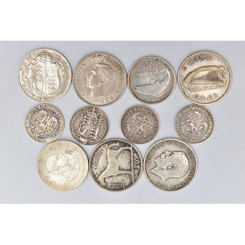 139 - A BAG OF ASSORTED COINS, to include three half crowns, dated 1942, 1919, 1916, a single 'Eire 1966' ... 