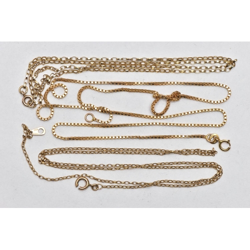 14 - THREE 9CT GOLD CHAINS, the first a fine 9ct gold belcher chain, fitted with a spring clasp, approxim... 