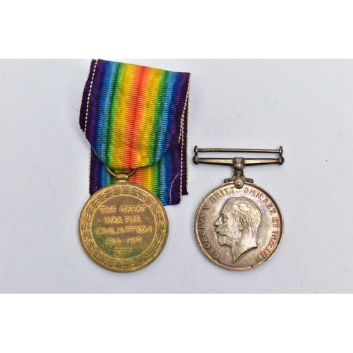 140 - TWO WORLD WAR ONE MEDALS, the first assigned to '55152 PTE A.C.BUGG E.YORK R', missing ribbon, the s... 