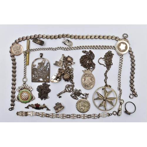 19 - A SELECTION OF SILVER AND WHITE METAL JEWELLERY, to include a foliage link chain necklace, hallmarke... 