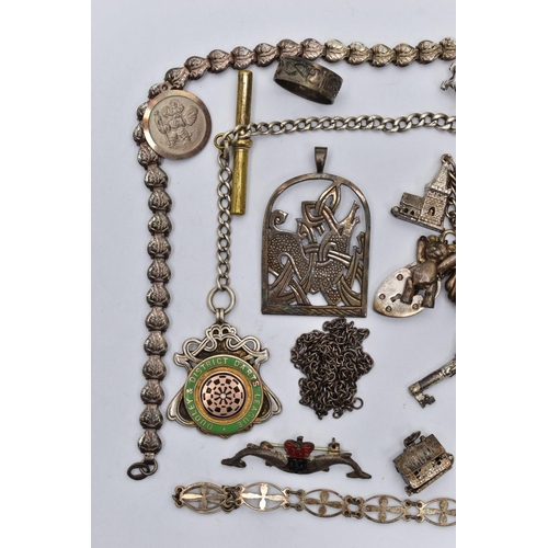 19 - A SELECTION OF SILVER AND WHITE METAL JEWELLERY, to include a foliage link chain necklace, hallmarke... 