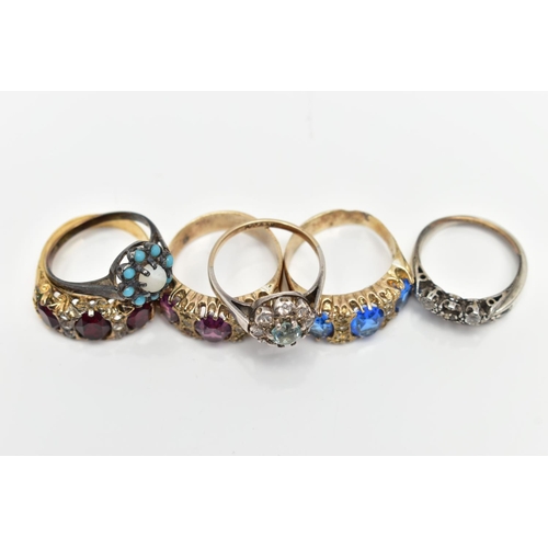 21 - A SELECTION OF SEVEN RINGS, to include a white metal eternity ring, grain set with circular cut cubi... 