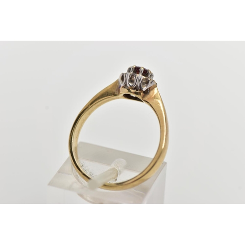 30 - A 9CT GOLD GARNET AND PASTE CLUSTER RING, the principal garnet, within a colourless paste surround, ... 