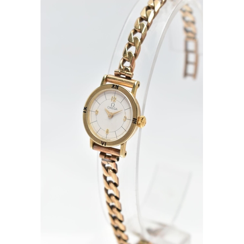 4 - A LADIES 9CT GOLD 'OMEGA' QUARTZ WRISTWATCH, quartz movement, round white dial signed 'Omega', Arabi... 