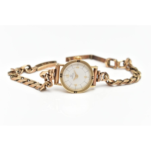 4 - A LADIES 9CT GOLD 'OMEGA' QUARTZ WRISTWATCH, quartz movement, round white dial signed 'Omega', Arabi... 