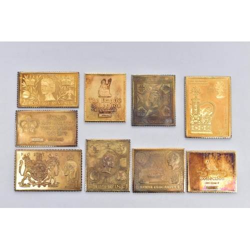 42 - NINE SILVER STAMP INGOTS, all silver gilt replica stamps, six from the Empire collection including M... 