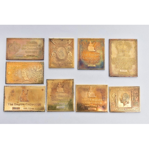 42 - NINE SILVER STAMP INGOTS, all silver gilt replica stamps, six from the Empire collection including M... 