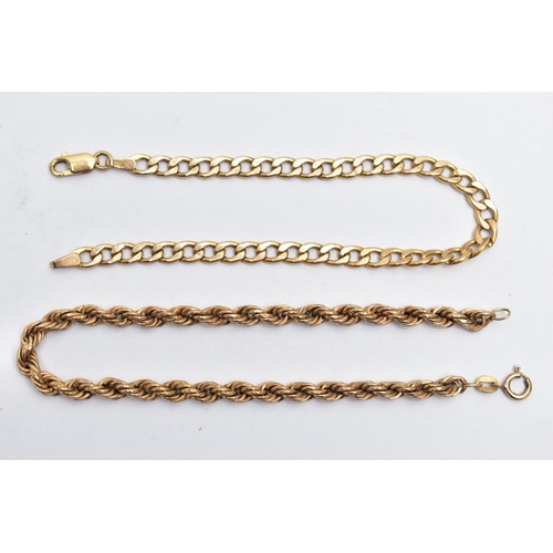 56 - TWO 9CT GOLD BRACELETS, the first a hollow rope twist chain, fitted with a spring clasp, hallmarked ... 