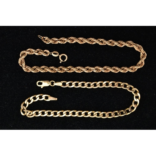 56 - TWO 9CT GOLD BRACELETS, the first a hollow rope twist chain, fitted with a spring clasp, hallmarked ... 