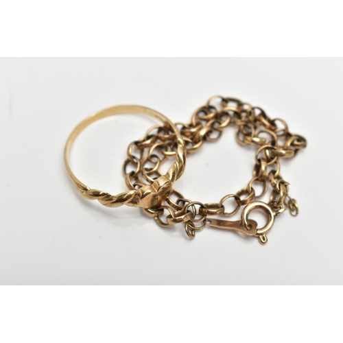 57 - A 9CT GOLD RING AND A BRACELET, the ring designed with a polished heart to the centre, twisted shoul... 