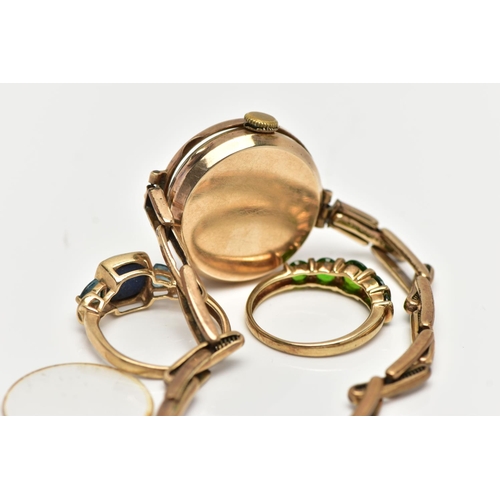 81 - TWO GEM SET RINGS AND 9CT GOLD WRIST WATCH, the first a 9ct gold ring, semi bezel set with five grad... 