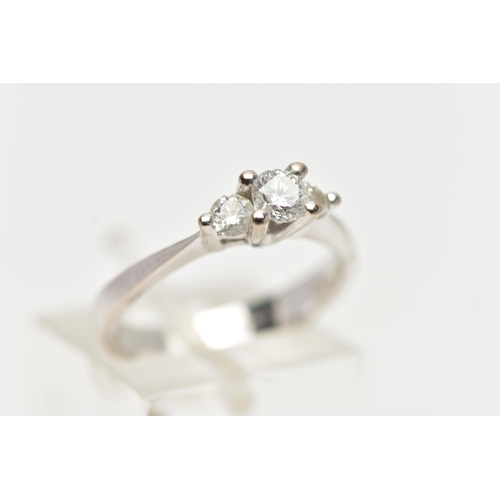 93 - A THREE STONE DIAMOND RING, three round brilliant cut diamonds set in 18ct white gold, approximate t... 