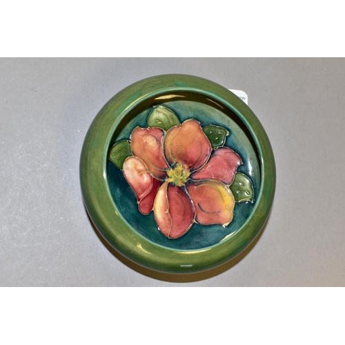 331 - A MOORCROFT POTTERY 'CLEMATIS' PATTERN BOWL, with rolled rim, tube lined with pink and peach flower ... 