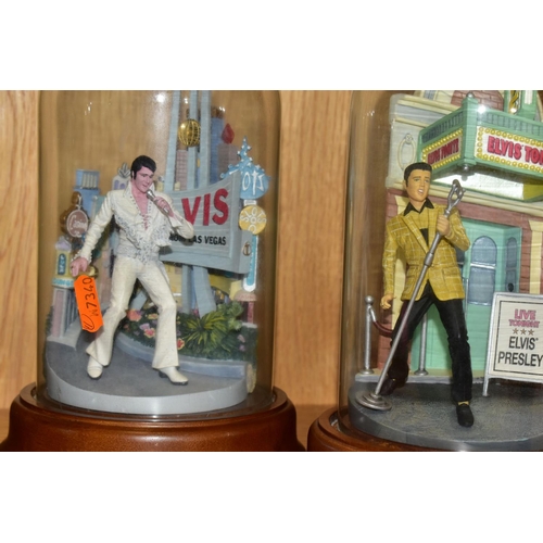 336 - A GROUP OF FRANKLIN MINT ELVIS PRESLEY COLLECTABLES, comprising three glass domed sculptures of Elvi... 