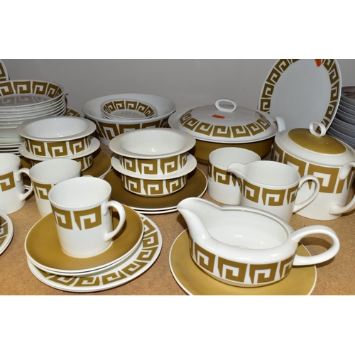 341 - A WEDGWOOD SUSIE COOPER DESIGN 'OLD GOLD KEYSTONE' PATTERN DINNER SET, comprising one large meat pla... 