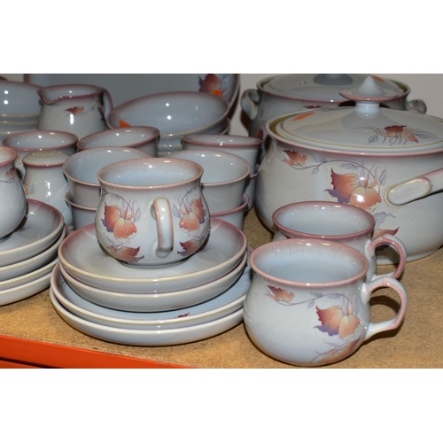 342 - A DENBY 'TWILIGHT' PATTERN DINNER SET, comprising one meat plate, two circular covered tureens, six ... 