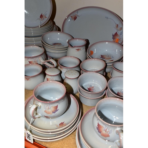 342 - A DENBY 'TWILIGHT' PATTERN DINNER SET, comprising one meat plate, two circular covered tureens, six ... 