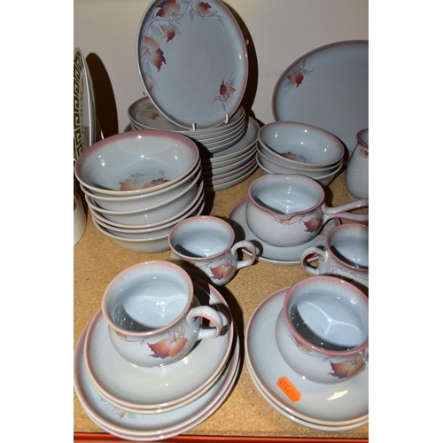 342 - A DENBY 'TWILIGHT' PATTERN DINNER SET, comprising one meat plate, two circular covered tureens, six ... 