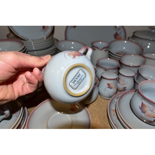 342 - A DENBY 'TWILIGHT' PATTERN DINNER SET, comprising one meat plate, two circular covered tureens, six ... 