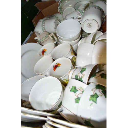 344 - SIX BOXES OF CERAMICS AND ASSORTED KITCHEN WARE, to include a Hornsea Concept cup and saucer, a vint... 