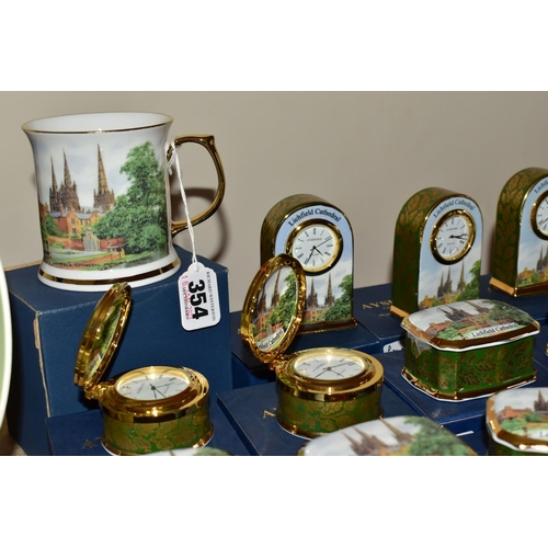 354 - TWENTY SIX BOXED PIECES OF AYSHFORD FINE BONE CHINA GIFTWARE PRINTED WITH A SCENE OF LICHFIELD CATHE... 