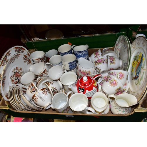 356 - FIVE BOXES OF TEA WARES, ORNAMENTS AND GLASS WARE, to include a Colclough tea set pattern No. 8525, ... 