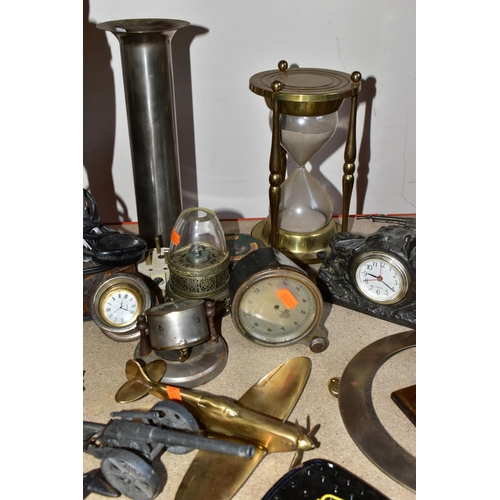 357 - A GROUP OF ASSORTED METALWARE, comprising a pair of handmade table lamps made from mortar shell case... 