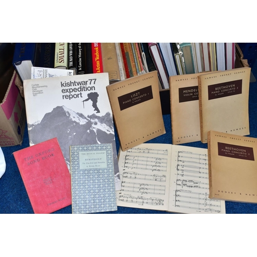 360 - TWO BOXES OF OVER FIFTY ASSORTED BOOKS, to include the Kishtwar 77 expedition report with a signed p... 