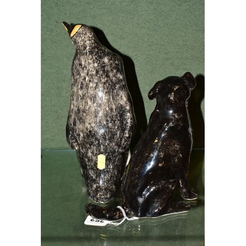 362 - TWO WINSTANLEY CREATURES, comprising an Emperor Penguin size 6, height 27.5cm and a Black Labrador s... 