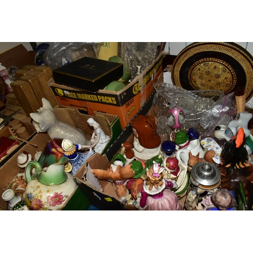 381 - SIX BOXES AND LOOSE CERAMICS, GLASS, METAL WARES, PICTURES AND TOYS, the proceeds of which will go t... 