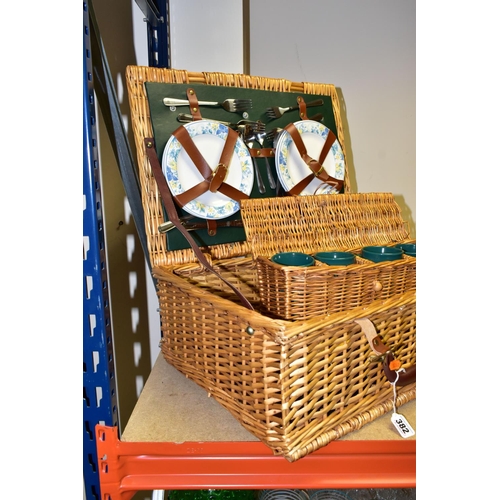 382 - SIX WICKER BASKETS, comprising a small Fortnum and Masons hamper together with a small handled F&M b... 