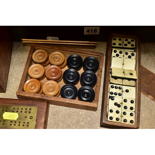 418 - A BOX AND LOOSE GAMES, METALWARES, LAMPS AND SUNDRY ITEMS, to include a Macaura's 'Pulsocon' hand he... 