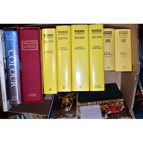 420 - BOOKS & COINS, comprising two Wisden Almanacks 1985, 1986, four Wisden Anthology 1864-1900, 1900-194... 