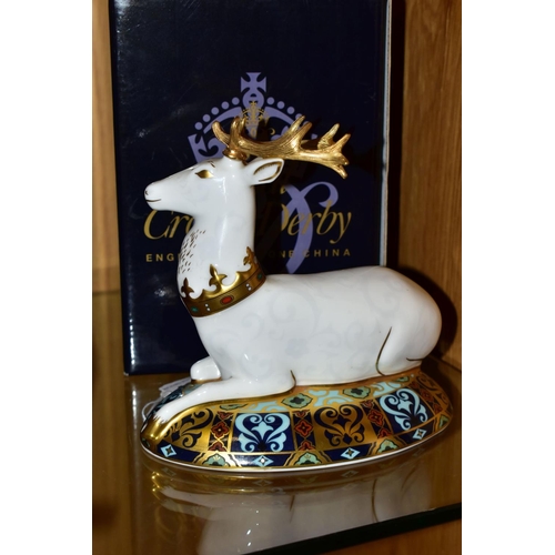 429 - A BOXED ROYAL CROWN DERBY 'THE WHITE HART' PAPERWEIGHT, limited edition numbered 115/2000, 'Third in... 