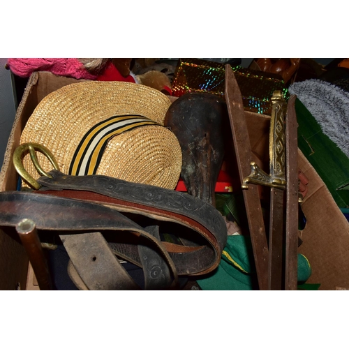 452 - THREE BOXES OF MISCELLANEOUS METALWARE AND SUNDRIES, to include medieval  purse bar frames,a Simplex... 