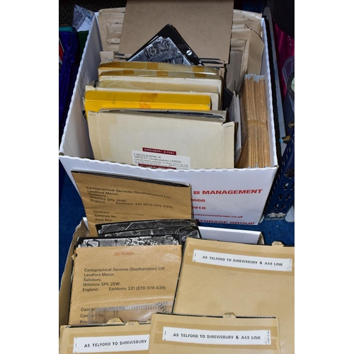 453 - TWO BOXES OF NEGATIVES, SLIDES AND PHOTOS OF AERIAL VIEWS OF TELFORD, SHREWSBURY AND OSWESTRY, AND 2... 