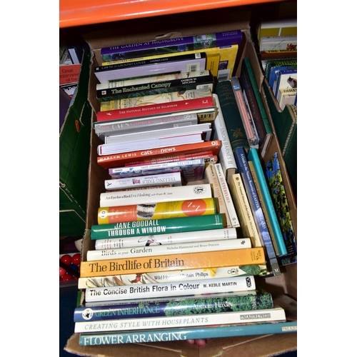 459 - FIVE BOXES OF BOOKS, to include over sixty RSPB magazines from 1970/1980's, thirteen RSPB Conservati... 